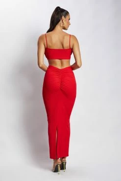 ROM Roxie V Waistband Maxi Skirt - Red Two Piece Sets