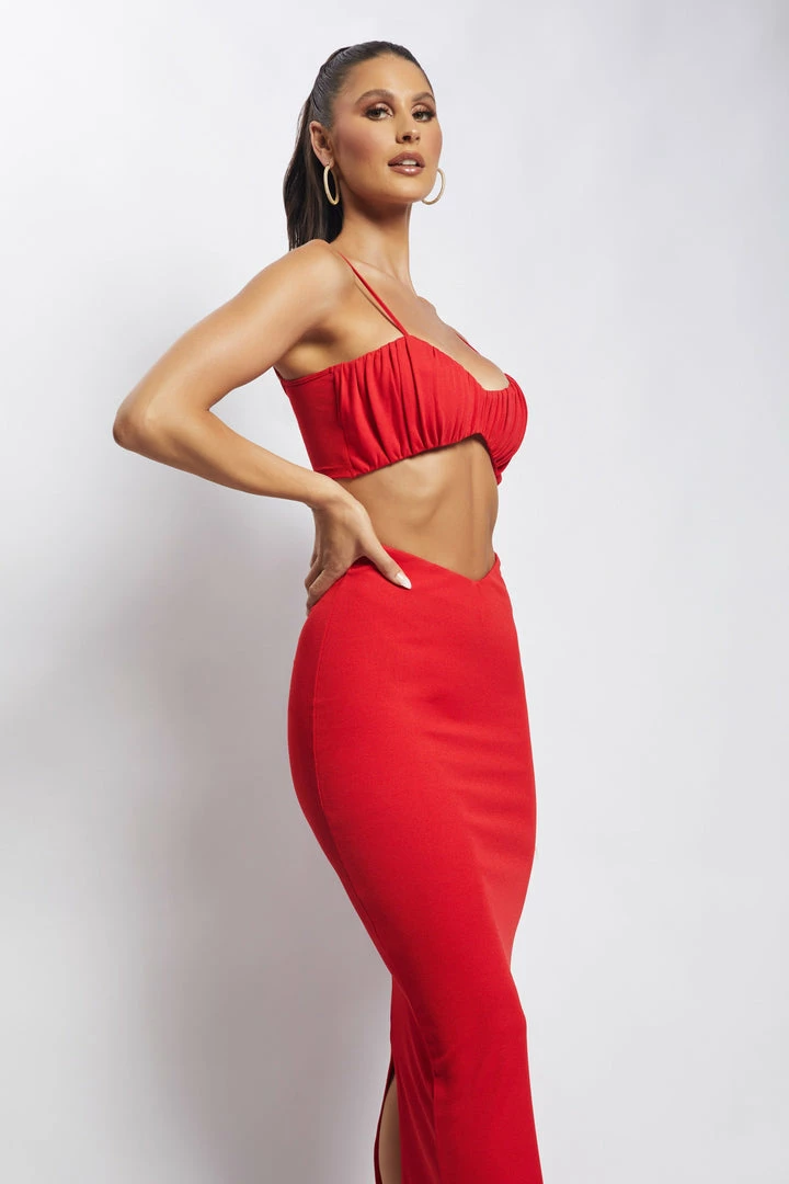 ROM Jordan Ruched Front V Front Top - Red Two Piece Sets 6 ROM Jordan Ruched Front V Front Top - Red Two Piece Sets