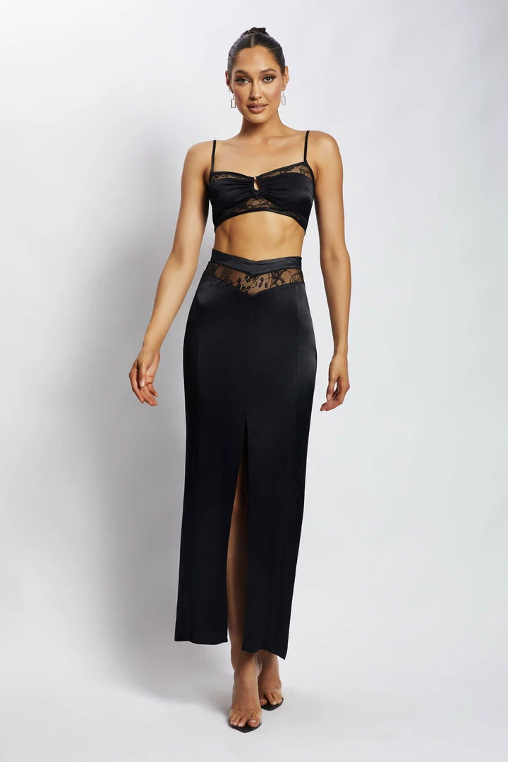 BSD Caity Lace U Bar Crop Top - Black Two Piece Sets 6 BSD Caity Lace U Bar Crop Top - Black Two Piece Sets