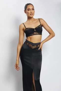 BSD Caity Lace U Bar Crop Top - Black Two Piece Sets