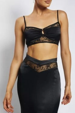 BSD Caity Lace U Bar Crop Top - Black Two Piece Sets