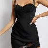 WNG DRESSES Joslyn Satin Lace Slip Mini Dress - Black