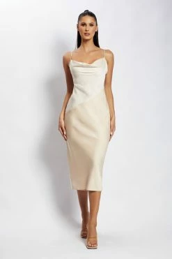 WNT DRESSES Maya Satin Colour Block Midi Dress - Champagne