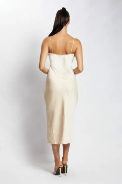 WNT DRESSES Maya Satin Colour Block Midi Dress - Champagne