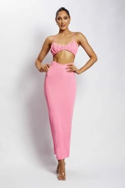 ROM Roxie V Waistband Maxi Skirt - Pink Two Piece Sets