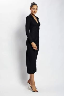 WXI Jemima Jersey Ruched Midi Dress - Black DRESSES 11 WXI Jemima Jersey Ruched Midi Dress - Black DRESSES