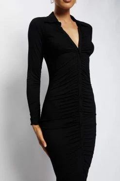 WXI Jemima Jersey Ruched Midi Dress - Black DRESSES 10 WXI Jemima Jersey Ruched Midi Dress - Black DRESSES