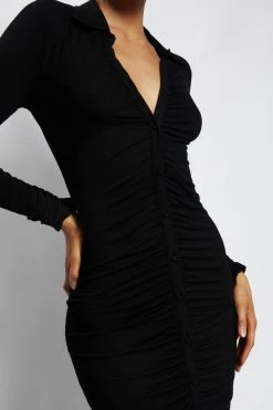 WXI Jemima Jersey Ruched Midi Dress - Black DRESSES 12 WXI Jemima Jersey Ruched Midi Dress - Black DRESSES