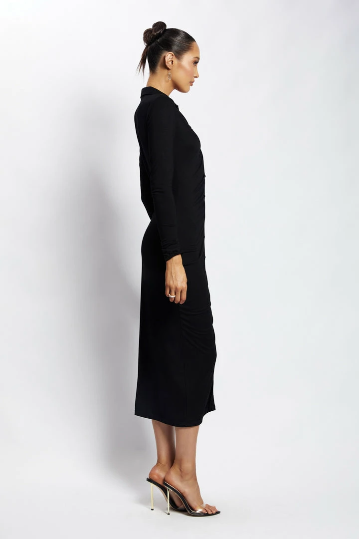 WXI Jemima Jersey Ruched Midi Dress - Black DRESSES 3 WXI Jemima Jersey Ruched Midi Dress - Black DRESSES