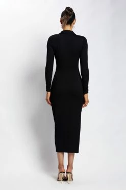 WXI Jemima Jersey Ruched Midi Dress - Black DRESSES
