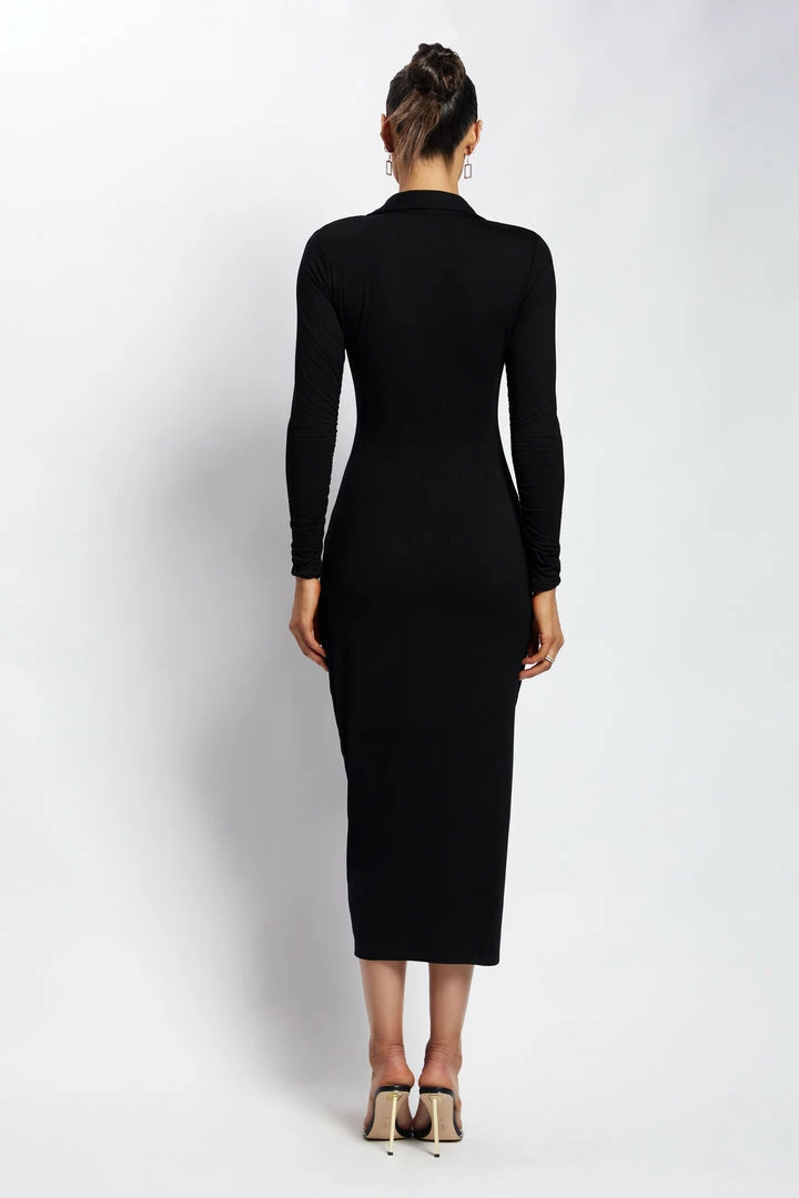 WXI Jemima Jersey Ruched Midi Dress - Black DRESSES 2 WXI Jemima Jersey Ruched Midi Dress - Black DRESSES