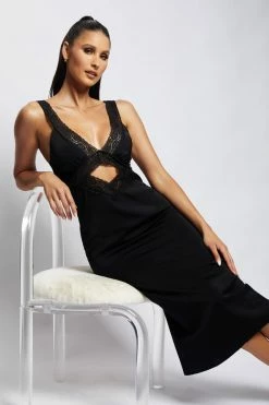 WNT DRESSES Kristin Lace Cut Out Midi Dress - Black 12 WNT DRESSES Kristin Lace Cut Out Midi Dress - Black