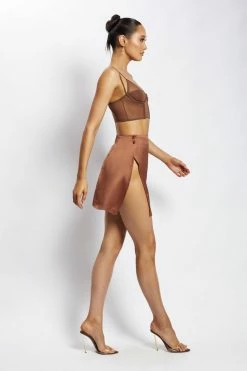 WNT Romi Asymmetric Wrap Satin Mini Skirt - Mocha All Bottoms 13 WNT Romi Asymmetric Wrap Satin Mini Skirt - Mocha All Bottoms