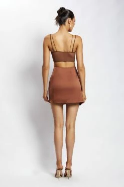 WNT Romi Asymmetric Wrap Satin Mini Skirt - Mocha All Bottoms