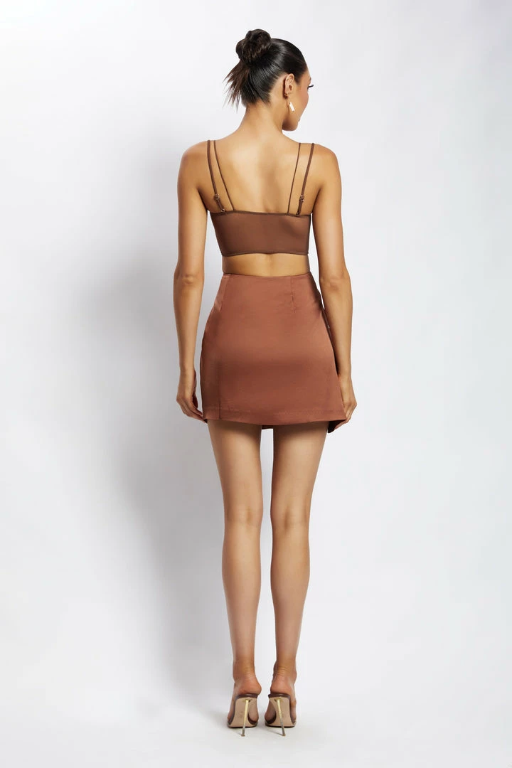 WNT Romi Asymmetric Wrap Satin Mini Skirt - Mocha All Bottoms 2 WNT Romi Asymmetric Wrap Satin Mini Skirt - Mocha All Bottoms