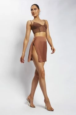 WNT Romi Asymmetric Wrap Satin Mini Skirt - Mocha All Bottoms 14 WNT Romi Asymmetric Wrap Satin Mini Skirt - Mocha All Bottoms