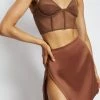 WNT Romi Asymmetric Wrap Satin Mini Skirt - Mocha All Bottoms