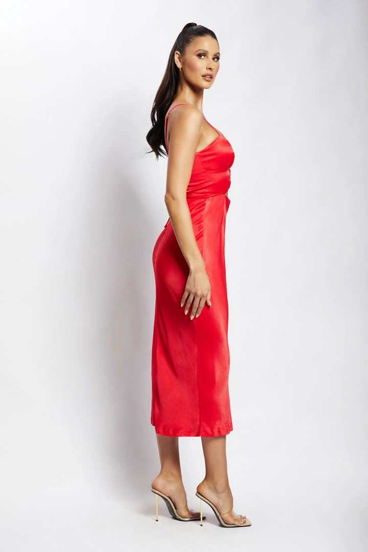 JLW Cassie Ruched Cut Out Maxi Dress - Red 4 JLW Cassie Ruched Cut Out Maxi Dress - Red