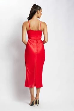 JLW Cassie Ruched Cut Out Maxi Dress - Red