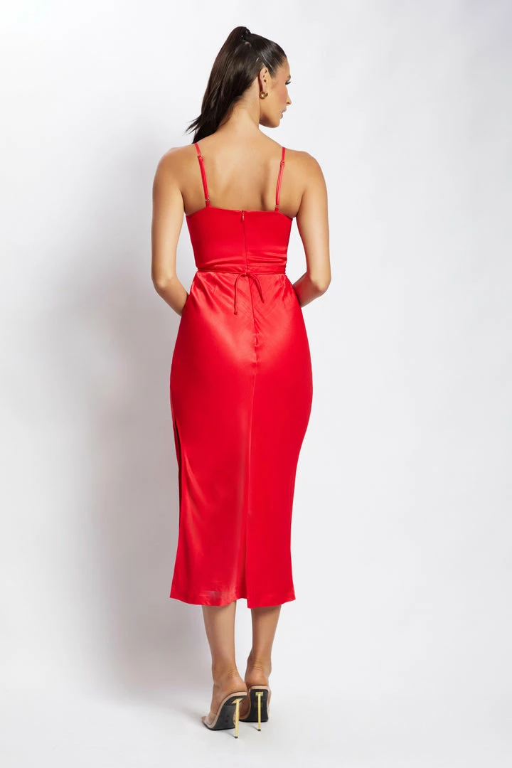 JLW Cassie Ruched Cut Out Maxi Dress - Red 2 JLW Cassie Ruched Cut Out Maxi Dress - Red