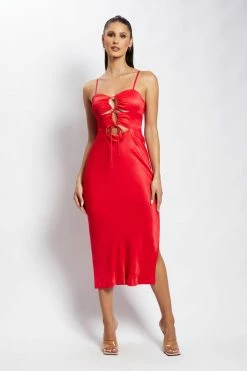 JLW Cassie Ruched Cut Out Maxi Dress - Red
