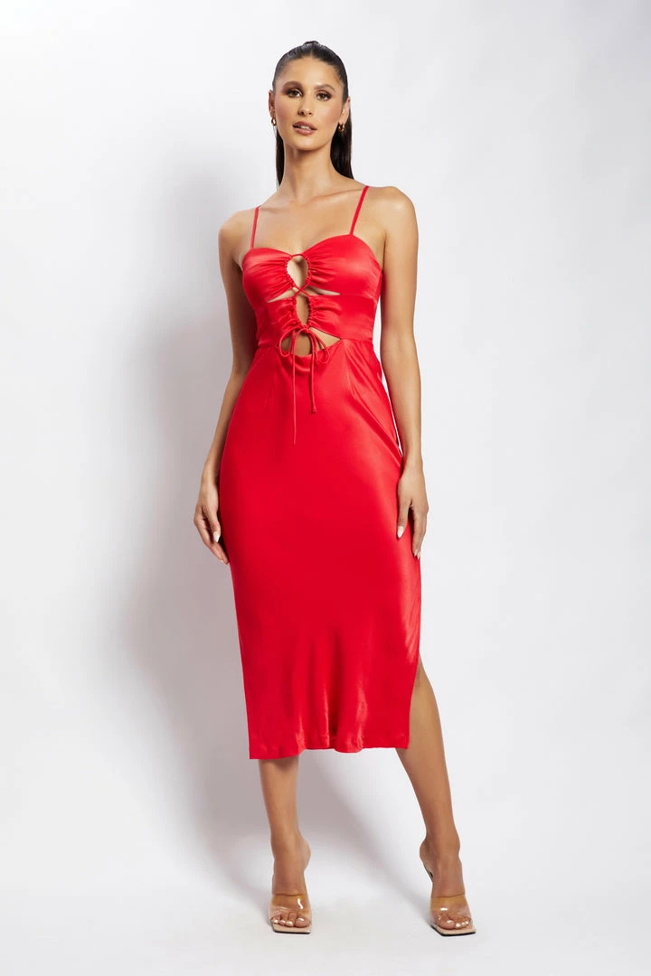 JLW Cassie Ruched Cut Out Maxi Dress - Red 1 JLW Cassie Ruched Cut Out Maxi Dress - Red