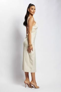 WNT DRESSES Kristin Lace Cut Out Midi Dress - Champagne 12 WNT DRESSES Kristin Lace Cut Out Midi Dress - Champagne