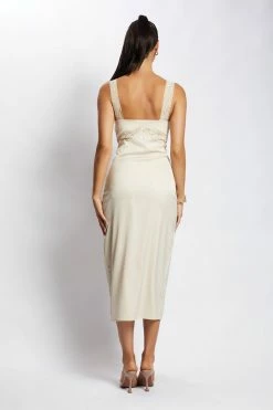 WNT DRESSES Kristin Lace Cut Out Midi Dress - Champagne 9 WNT DRESSES Kristin Lace Cut Out Midi Dress - Champagne