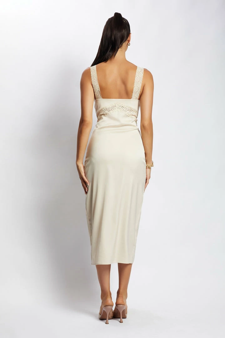 WNT DRESSES Kristin Lace Cut Out Midi Dress - Champagne 3 WNT DRESSES Kristin Lace Cut Out Midi Dress - Champagne
