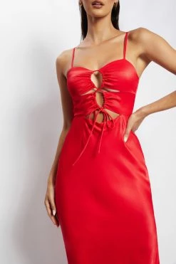 JLW Cassie Ruched Cut Out Maxi Dress - Red 12 JLW Cassie Ruched Cut Out Maxi Dress - Red