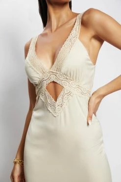 WNT DRESSES Kristin Lace Cut Out Midi Dress - Champagne 10 WNT DRESSES Kristin Lace Cut Out Midi Dress - Champagne