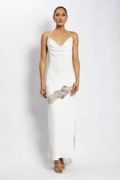 WNT Chandra Lace Detail Satin Maxi Dress - White DRESSES