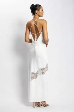 WNT Chandra Lace Detail Satin Maxi Dress - White DRESSES