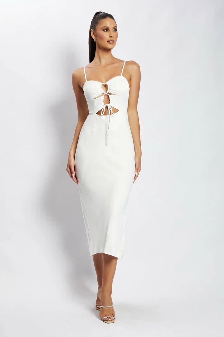 JLW Cassie Ruched Cut Out Maxi Dress - White DRESSES 1 JLW Cassie Ruched Cut Out Maxi Dress - White DRESSES