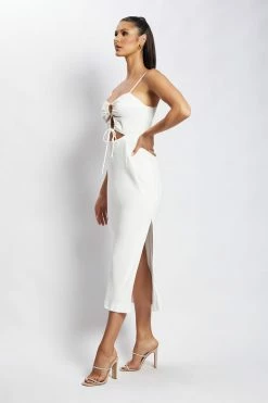JLW Cassie Ruched Cut Out Maxi Dress - White DRESSES 12 JLW Cassie Ruched Cut Out Maxi Dress - White DRESSES
