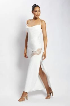 WNT Chandra Lace Detail Satin Maxi Dress - White DRESSES