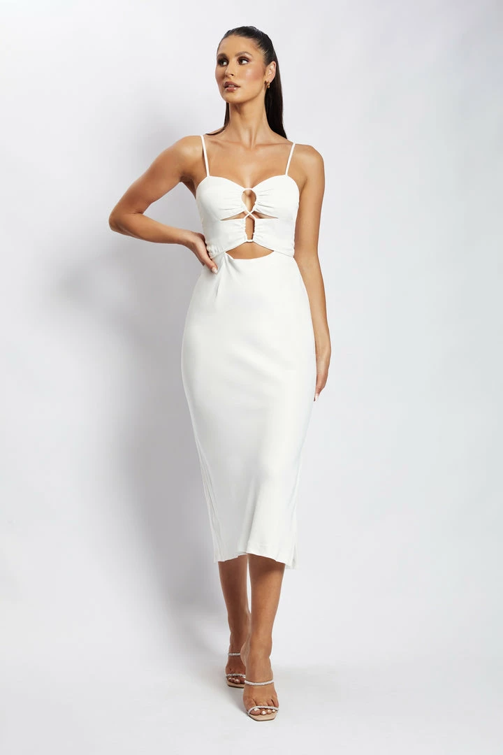 JLW Cassie Ruched Cut Out Maxi Dress - White DRESSES 4 JLW Cassie Ruched Cut Out Maxi Dress - White DRESSES