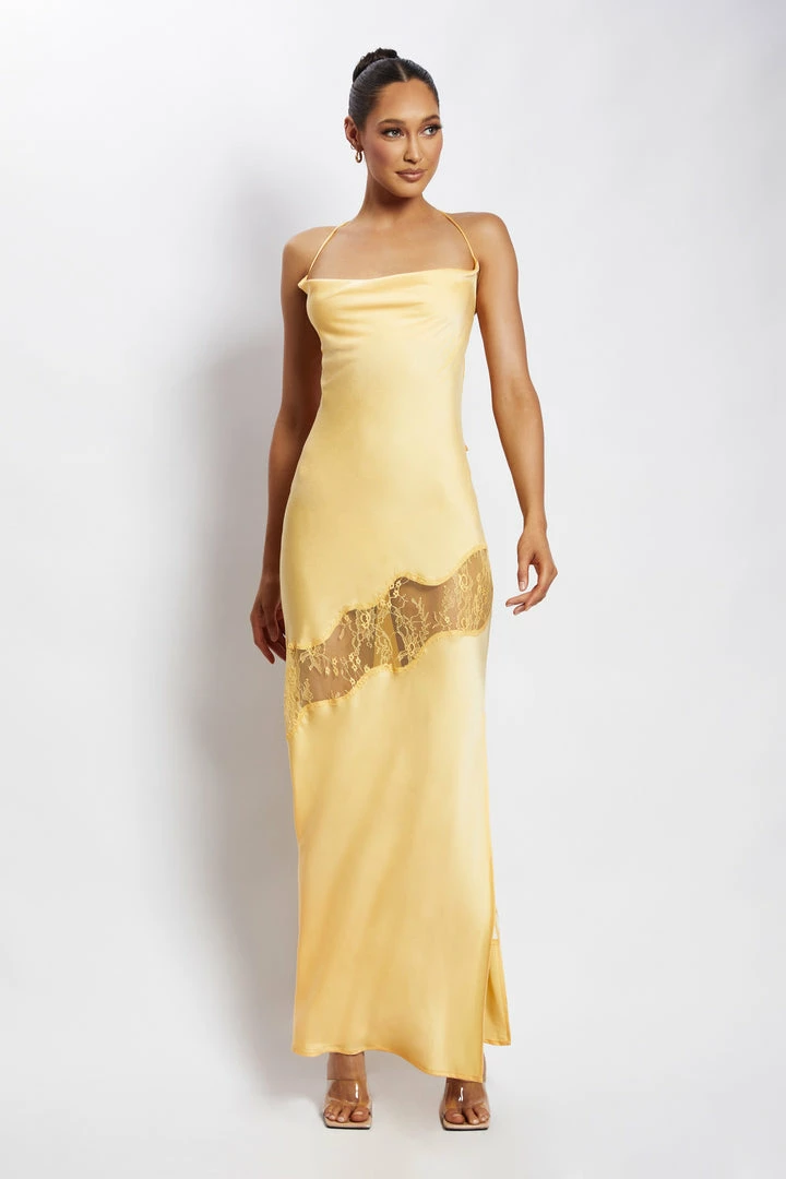 WNT Chandra Lace Detail Satin Maxi Dress - Lemon 6 WNT Chandra Lace Detail Satin Maxi Dress - Lemon