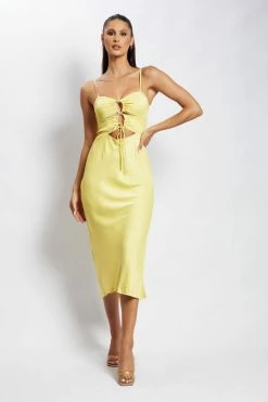 JLW DRESSES Cassie Ruched Cut Out Maxi Dress - Yellow