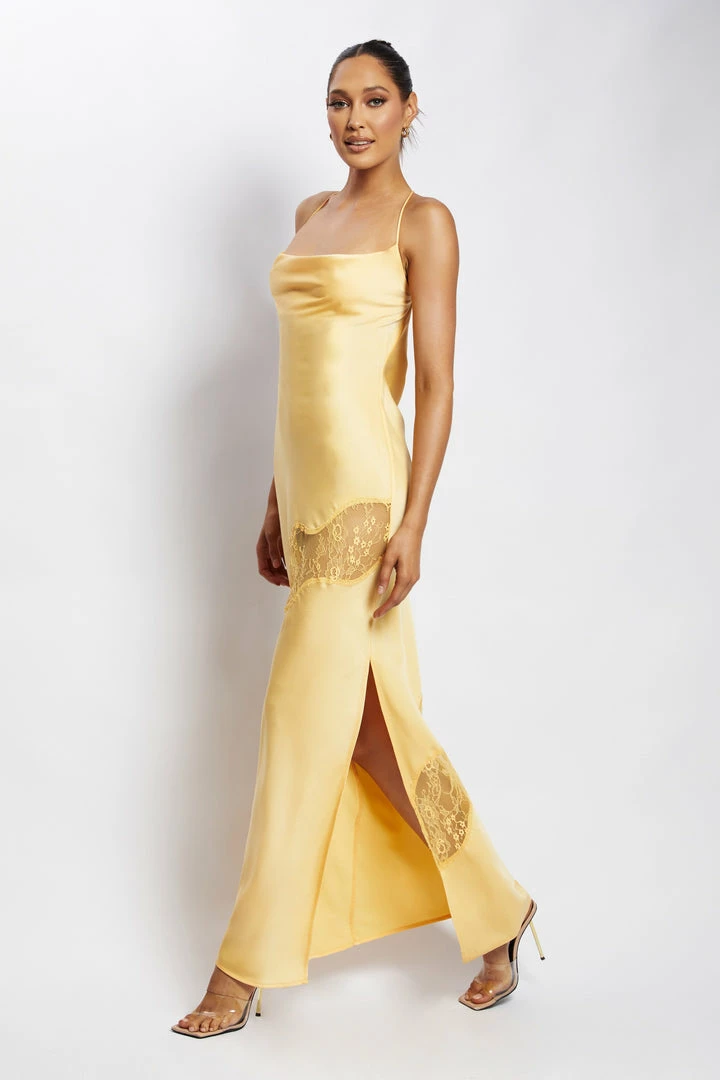 WNT Chandra Lace Detail Satin Maxi Dress - Lemon 8 WNT Chandra Lace Detail Satin Maxi Dress - Lemon