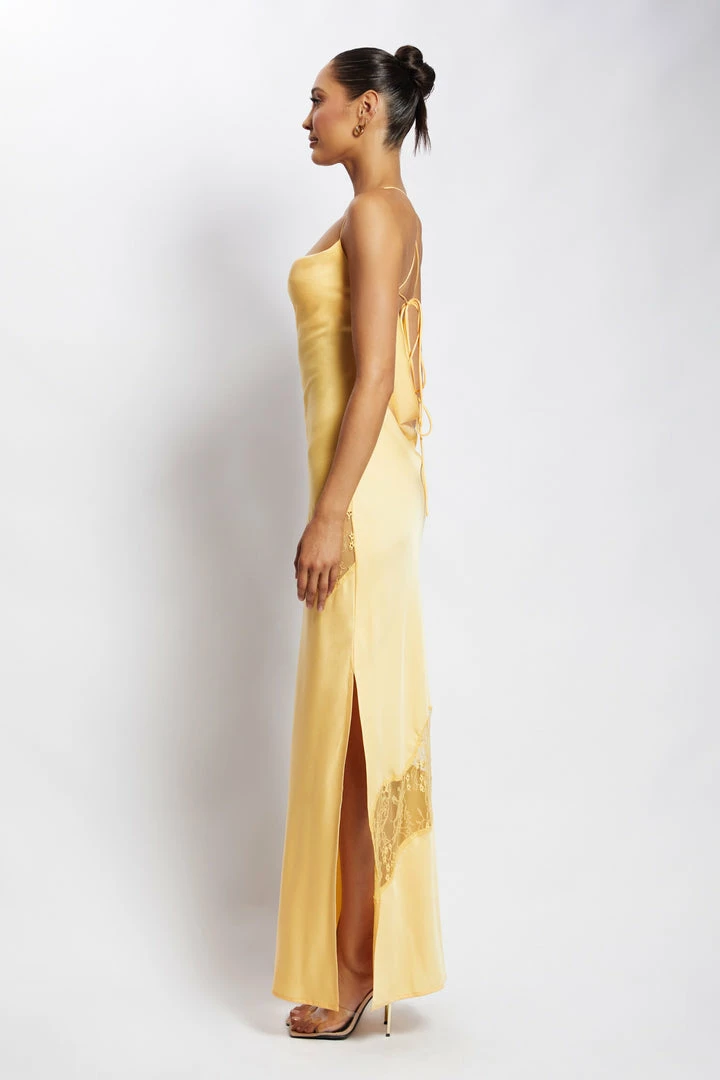 WNT Chandra Lace Detail Satin Maxi Dress - Lemon 4 WNT Chandra Lace Detail Satin Maxi Dress - Lemon