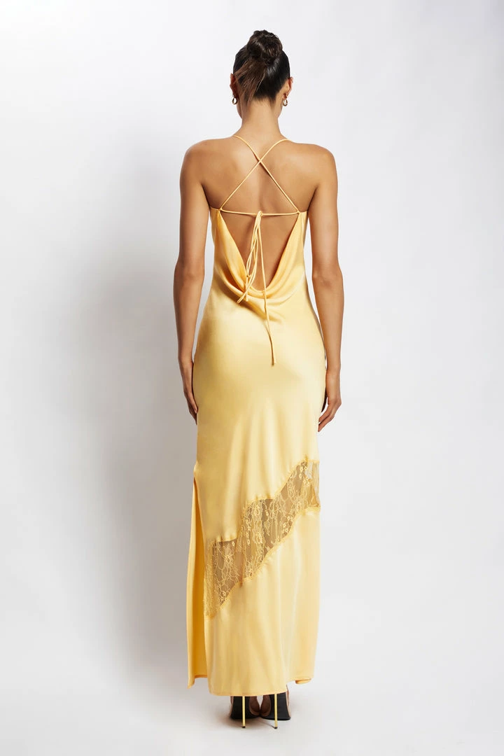 WNT Chandra Lace Detail Satin Maxi Dress - Lemon 3 WNT Chandra Lace Detail Satin Maxi Dress - Lemon