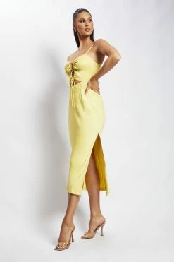 JLW DRESSES Cassie Ruched Cut Out Maxi Dress - Yellow