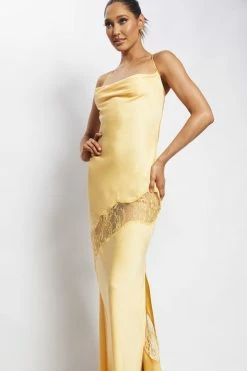 WNT Chandra Lace Detail Satin Maxi Dress - Lemon 15 WNT Chandra Lace Detail Satin Maxi Dress - Lemon