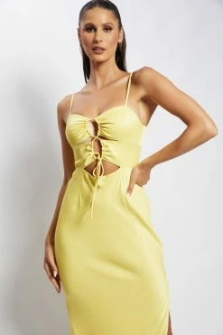 JLW DRESSES Cassie Ruched Cut Out Maxi Dress - Yellow
