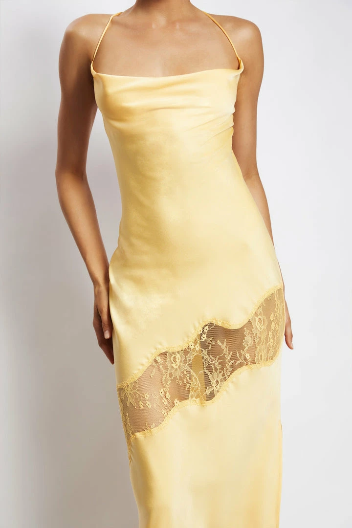 WNT Chandra Lace Detail Satin Maxi Dress - Lemon 5 WNT Chandra Lace Detail Satin Maxi Dress - Lemon