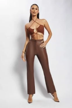 EMS Stacey Ruched Knit Halter Top - Chocolate