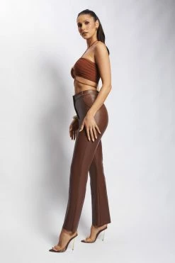 EMS Stacey Ruched Knit Halter Top - Chocolate