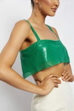 QNG Lianne Glow Mesh Bandeau Top - Green All Tops