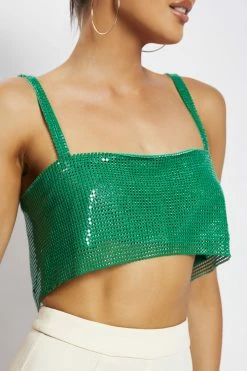 QNG Lianne Glow Mesh Bandeau Top - Green All Tops